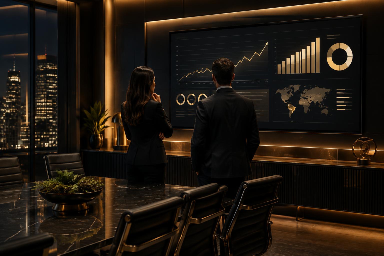 Ambiente executivo com análise de indicadores empresariais